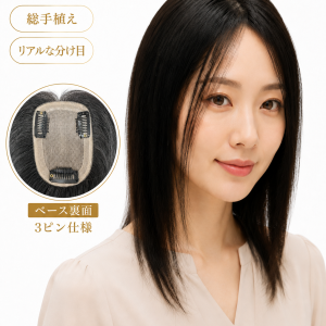 【人毛100％】部分ウィッグ 女性用 ヘアピース トップピース 頭頂部ウィッグ トップカバー 白髪隠し 薄毛隠し つむじ 自然な分け目 ボリュームアップ 3点留め クリップ式 軽量 通気性 ストレート レディース ミセス 部分かつら