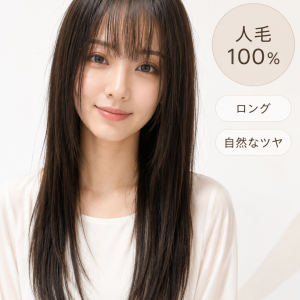 人毛100％フルウィッグ人毛ウィッグ ナチュラルレイヤーカット ロングストレート 自然な前髪 医療用・普段使い対応 前髪