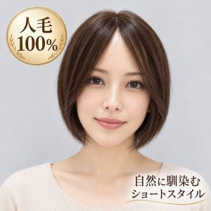 フルウィッグ人毛100%ウィッグ人毛ウィッグ医療ウィッグボブストレート広い頭皮人工皮膚リアルな分け目センターわけ