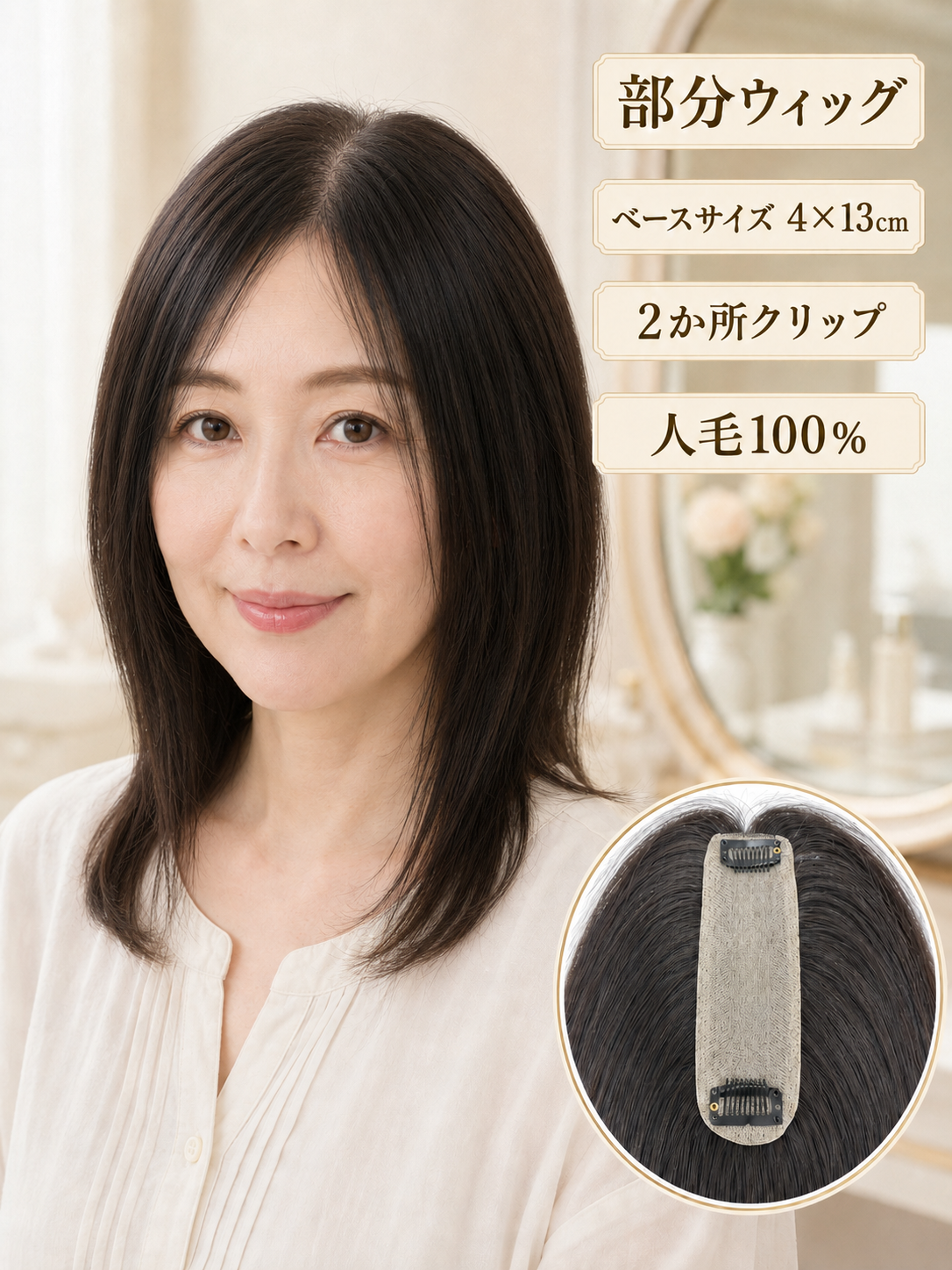 【リニューアル】人毛100% 前髪付きトップピース 4×8cm 長さ約25cm 女性用 部分ウィッグ 頭頂部カバー 自然な分け目 柔らかベース (复制) 【リニューアル】人毛100% 前髪付きトップピース 4×8cm 長さ約25cm 女性用 部分ウィッグ 頭頂部カバー 自然な分け目 柔らかベース (复制)