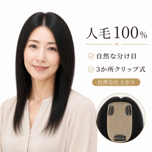 人毛100％ 前髪付き ヘアピース 7×13cm 長さ約35cm 3点クリップ式 女性用 部分ウィッグ 頭頂部 白髪・薄毛カバー 自然な分け目 (复制)