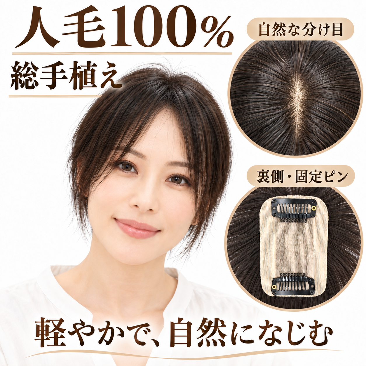 善徳 ヘアピース 人毛100% 総手植え 部分ウィッグ ベース5×8cm 長さ約25cm 自然な分け目 頭頂部ボリュームアップ 固定ピン付き 善徳 ヘアピース 人毛100% 総手植え 部分ウィッグ ベース5×8cm 長さ約25cm 自然な分け目 頭頂部ボリュームアップ 固定ピン付き